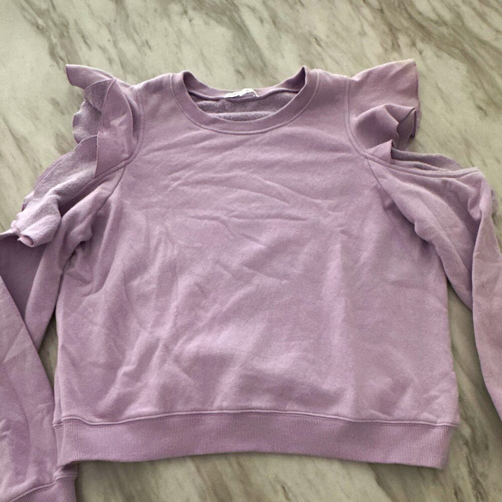 Rebecca Minkoff Purple Ruffle Cold Shoulder Sweatshirt Women’s L 0102